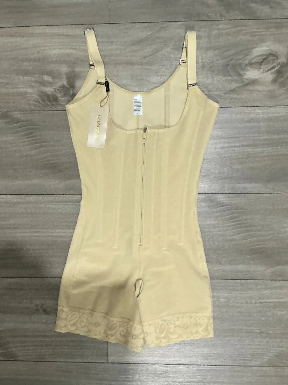 NWT Shaperx Beige Full Body Faja Bodysuit Zip Front Tummy Control & Butt Lifter